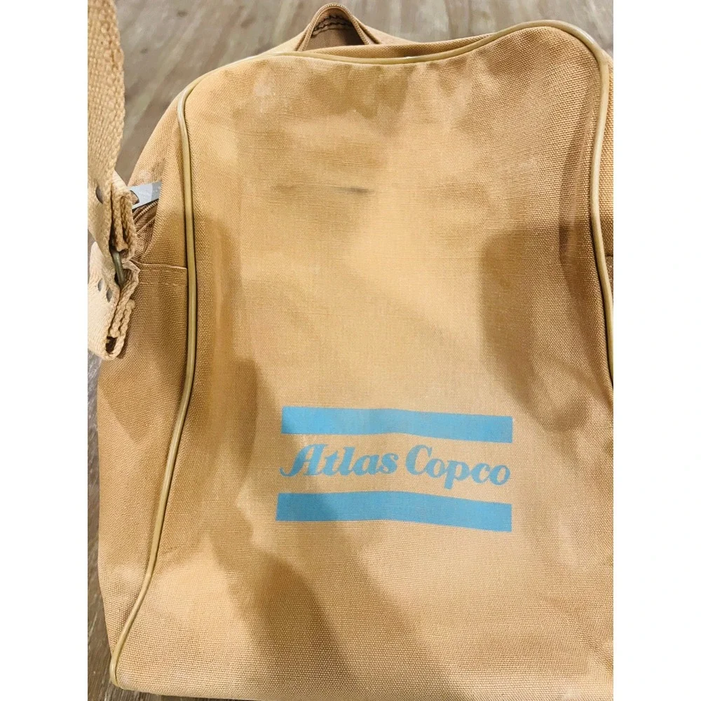 Vintage Atlas Copco Canvas Messenger Bag Tan Blue Industrial Shoulder Bag Work
